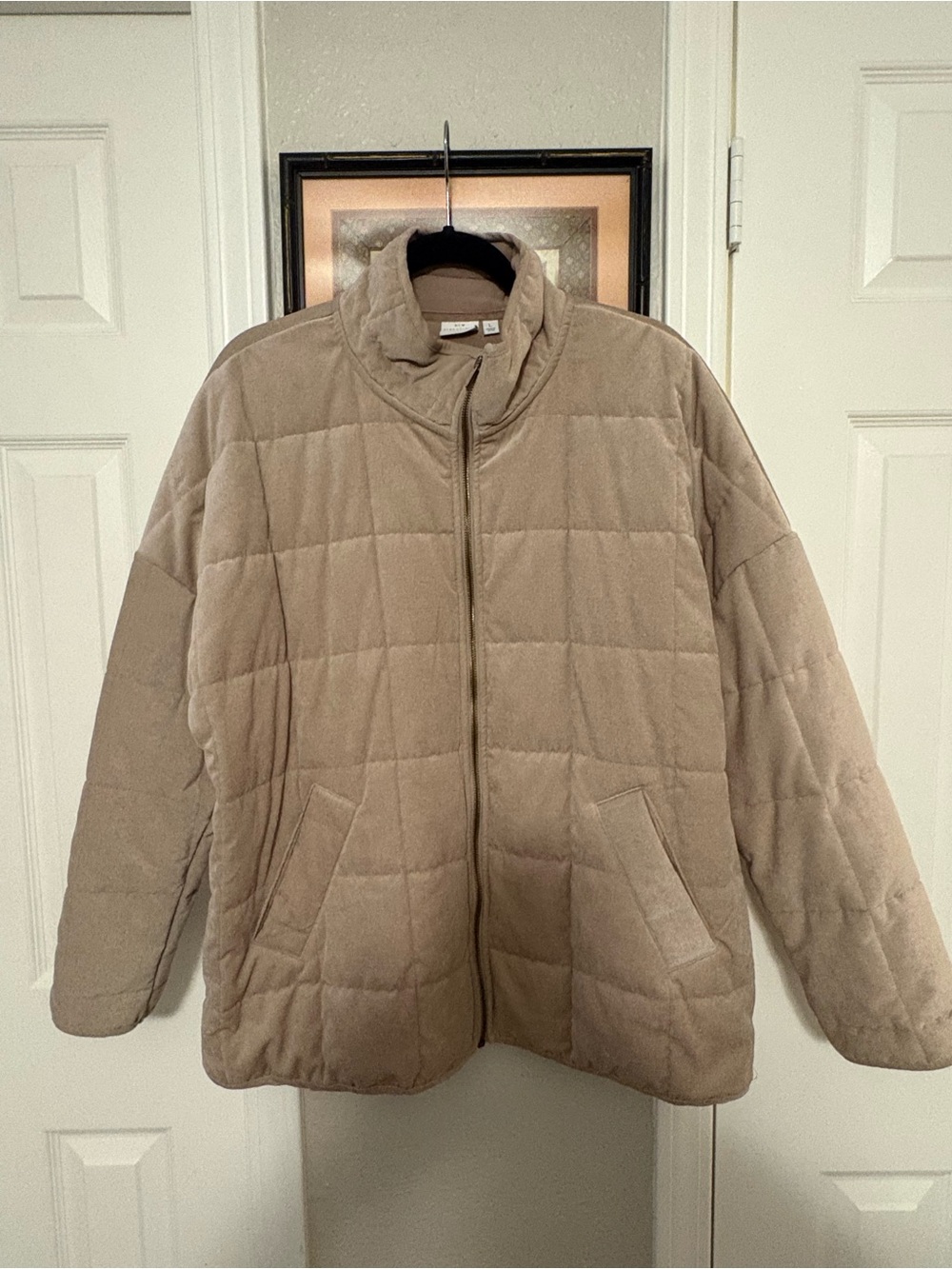 Neutral Tan New Directions Sz Lg Quilted Mock Neck Puffer Jacket